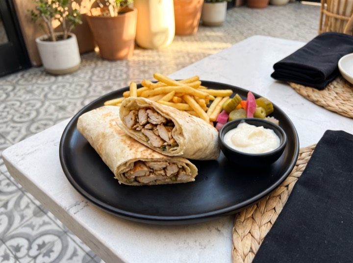 Chicken Shawarma Wrap and French Fries
